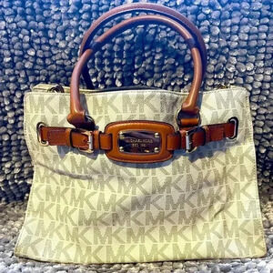 Michael Kors Camel Monogram Handbag with protective silk sleeve cover bag